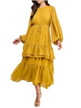 Koko + Mason Tiered Maxi Dress with Tie Waist. Size Small, Like New!